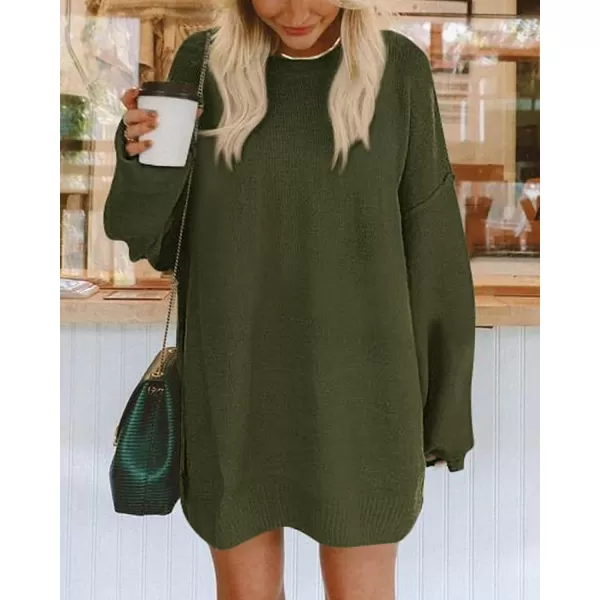 imageBTFBM 2023 Womens Sweaters Casual Crewneck Long Sleeve Oversized Sweater Dress Fall Winter Loose Slouchy Soft PulloverSolid Army Green