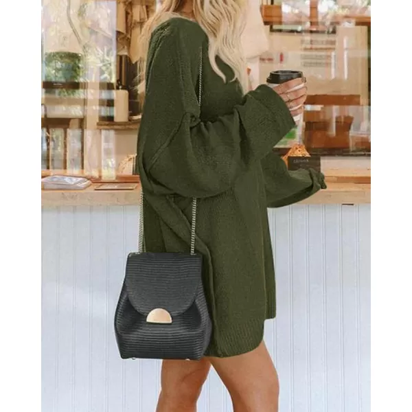 imageBTFBM 2023 Womens Sweaters Casual Crewneck Long Sleeve Oversized Sweater Dress Fall Winter Loose Slouchy Soft PulloverSolid Army Green