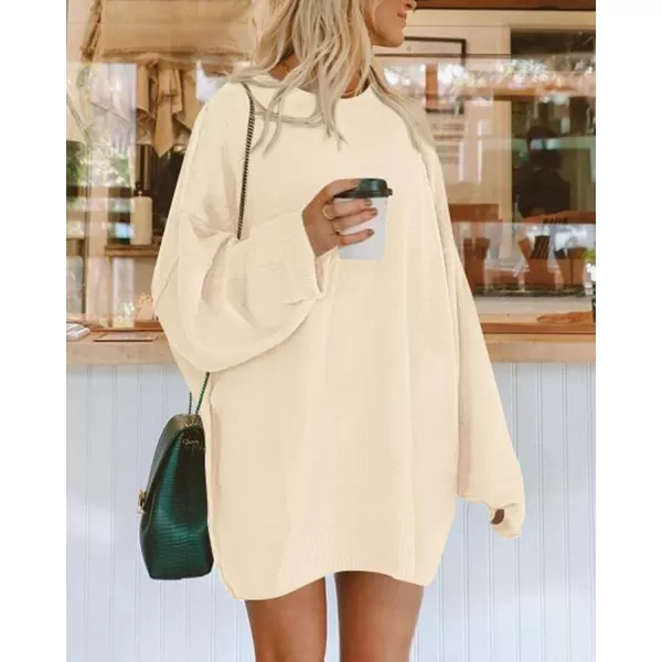imageBTFBM 2023 Womens Sweaters Casual Crewneck Long Sleeve Oversized Sweater Dress Fall Winter Loose Slouchy Soft PulloverSolid Beige