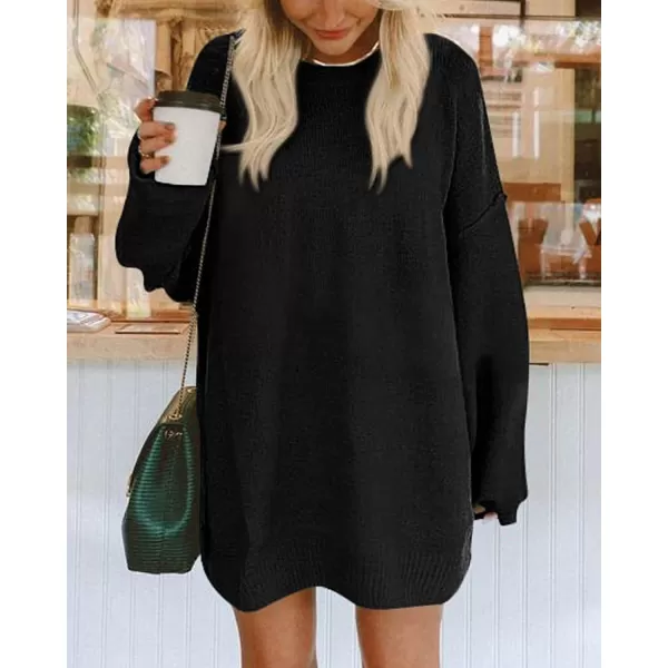 imageBTFBM 2023 Womens Sweaters Casual Crewneck Long Sleeve Oversized Sweater Dress Fall Winter Loose Slouchy Soft PulloverSolid Black