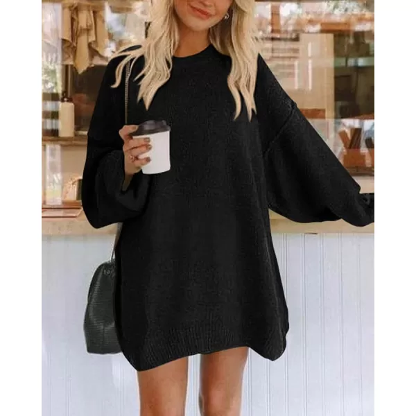 imageBTFBM 2023 Womens Sweaters Casual Crewneck Long Sleeve Oversized Sweater Dress Fall Winter Loose Slouchy Soft PulloverSolid Black