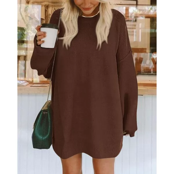 imageBTFBM 2023 Womens Sweaters Casual Crewneck Long Sleeve Oversized Sweater Dress Fall Winter Loose Slouchy Soft PulloverSolid Coffee