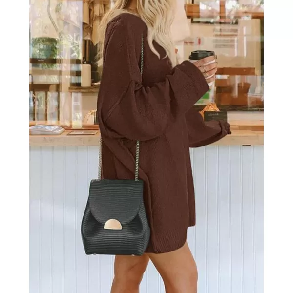 imageBTFBM 2023 Womens Sweaters Casual Crewneck Long Sleeve Oversized Sweater Dress Fall Winter Loose Slouchy Soft PulloverSolid Coffee