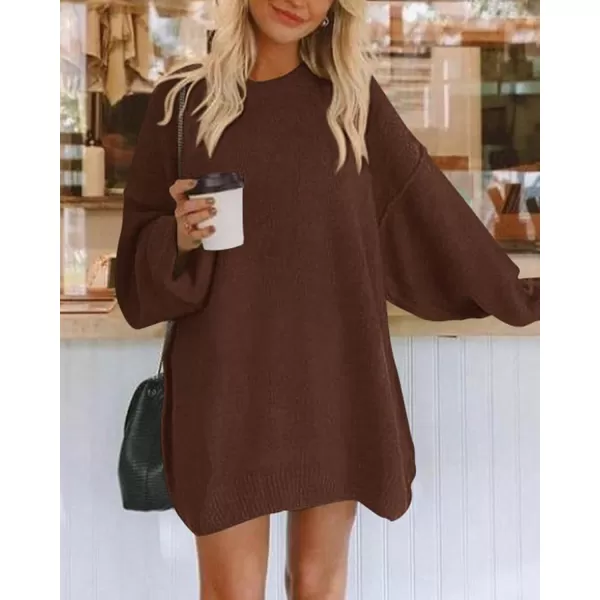 imageBTFBM 2023 Womens Sweaters Casual Crewneck Long Sleeve Oversized Sweater Dress Fall Winter Loose Slouchy Soft PulloverSolid Coffee