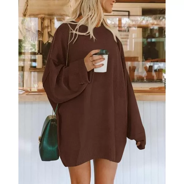 imageBTFBM 2023 Womens Sweaters Casual Crewneck Long Sleeve Oversized Sweater Dress Fall Winter Loose Slouchy Soft PulloverSolid Coffee