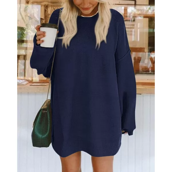 imageBTFBM 2023 Womens Sweaters Casual Crewneck Long Sleeve Oversized Sweater Dress Fall Winter Loose Slouchy Soft PulloverSolid Navy