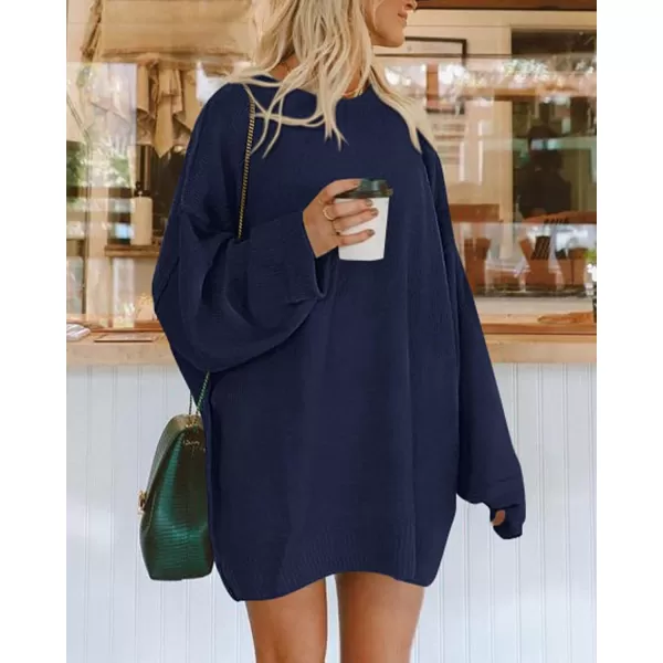 imageBTFBM 2023 Womens Sweaters Casual Crewneck Long Sleeve Oversized Sweater Dress Fall Winter Loose Slouchy Soft PulloverSolid Navy