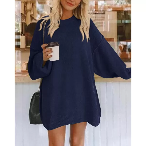 imageBTFBM 2023 Womens Sweaters Casual Crewneck Long Sleeve Oversized Sweater Dress Fall Winter Loose Slouchy Soft PulloverSolid Navy