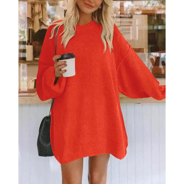 imageBTFBM 2023 Womens Sweaters Casual Crewneck Long Sleeve Oversized Sweater Dress Fall Winter Loose Slouchy Soft PulloverSolid Orange