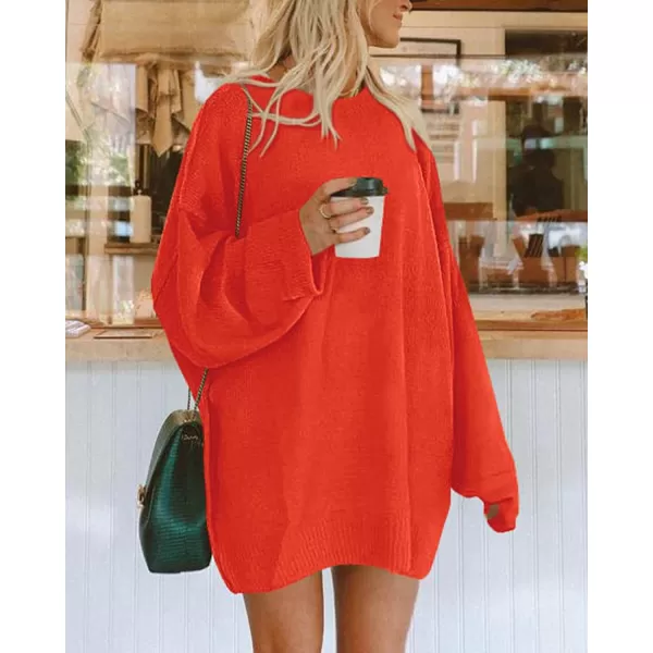 imageBTFBM 2023 Womens Sweaters Casual Crewneck Long Sleeve Oversized Sweater Dress Fall Winter Loose Slouchy Soft PulloverSolid Orange
