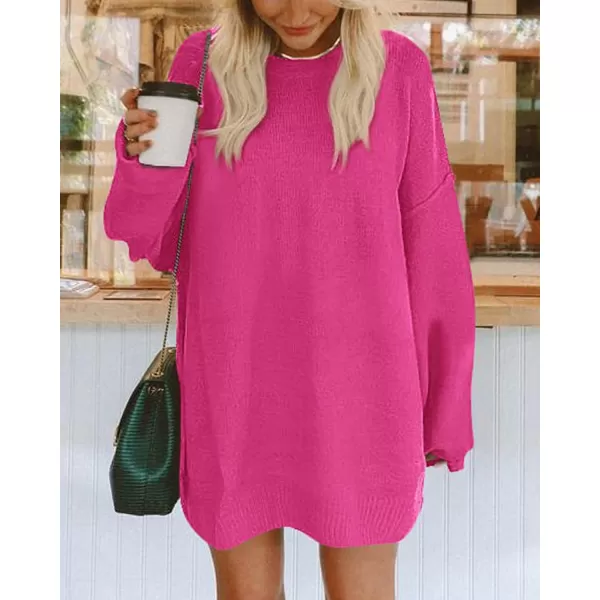 imageBTFBM 2023 Womens Sweaters Casual Crewneck Long Sleeve Oversized Sweater Dress Fall Winter Loose Slouchy Soft PulloverSolid Rose Red