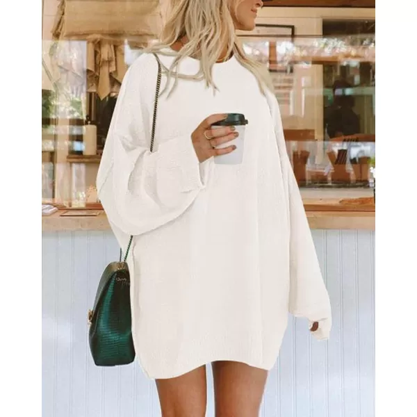 imageBTFBM 2023 Womens Sweaters Casual Crewneck Long Sleeve Oversized Sweater Dress Fall Winter Loose Slouchy Soft PulloverSolid White