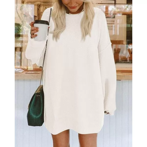 imageBTFBM 2023 Womens Sweaters Casual Crewneck Long Sleeve Oversized Sweater Dress Fall Winter Loose Slouchy Soft PulloverSolid White