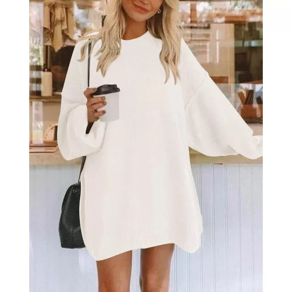 imageBTFBM 2023 Womens Sweaters Casual Crewneck Long Sleeve Oversized Sweater Dress Fall Winter Loose Slouchy Soft PulloverSolid White