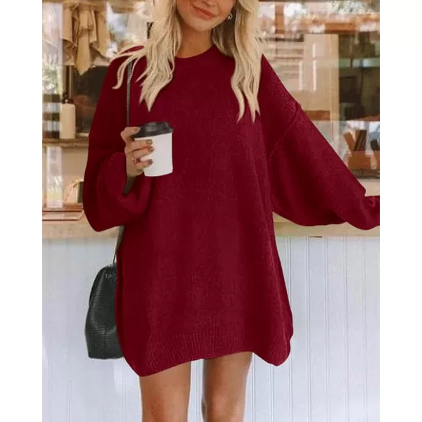 imageBTFBM 2023 Womens Sweaters Casual Crewneck Long Sleeve Oversized Sweater Dress Fall Winter Loose Slouchy Soft PulloverSolid Wine Red