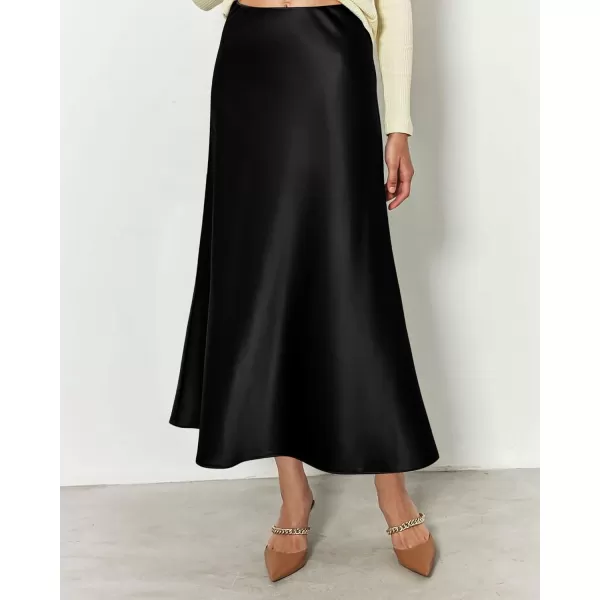 imageBTFBM 2024 Women Long Satin Summer Spring Skirt Silk Elegant High Waist Cocktail Party Wedding Flared ALine Midi SkirtsSolid Black