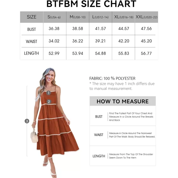imageBTFBM Boho Summer Dresses 2024 Vacation Spaghetti Strap Backless RIC Rac Trim Tiered ALine Long Casual Swing SundressSolid Brick Red