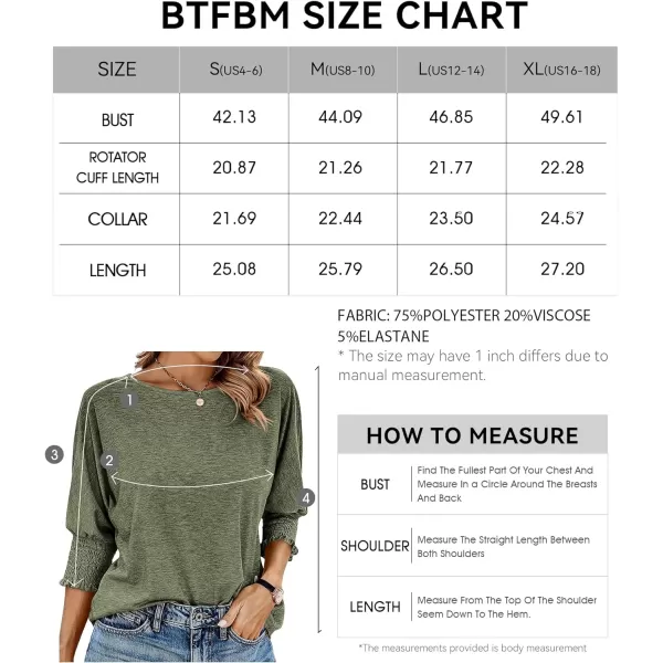imageBTFBM Casual Tops for Women Dressy Summer Spring T Shirts 34 Puff Sleeve Crewneck Loose Babydoll BlousesSolid Army Green