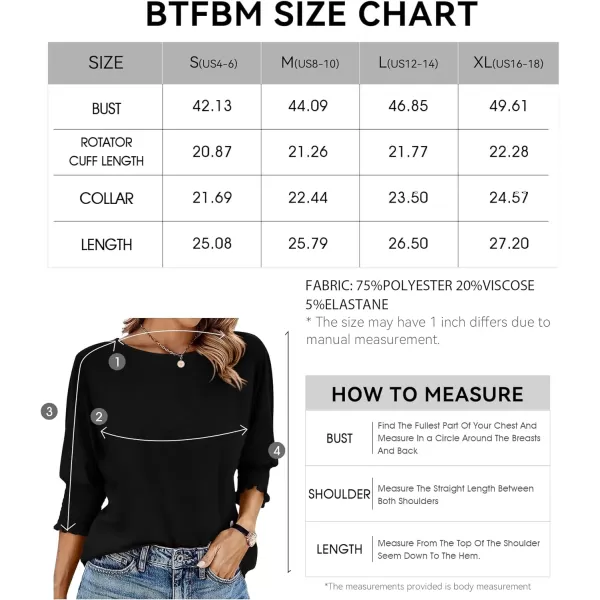 imageBTFBM Casual Tops for Women Dressy Summer Spring T Shirts 34 Puff Sleeve Crewneck Loose Babydoll BlousesSolid Black