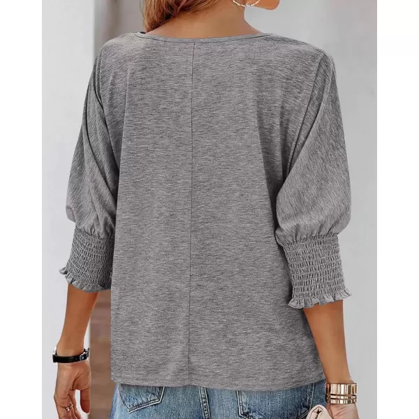 imageBTFBM Casual Tops for Women Dressy Summer Spring T Shirts 34 Puff Sleeve Crewneck Loose Babydoll BlousesSolid Grey