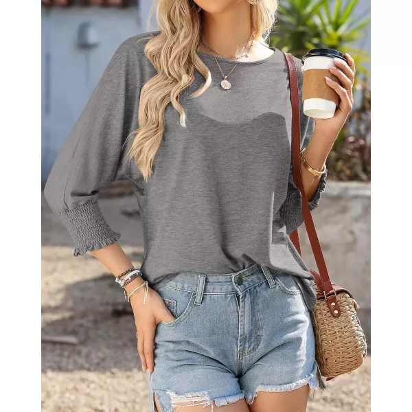imageBTFBM Casual Tops for Women Dressy Summer Spring T Shirts 34 Puff Sleeve Crewneck Loose Babydoll BlousesSolid Grey