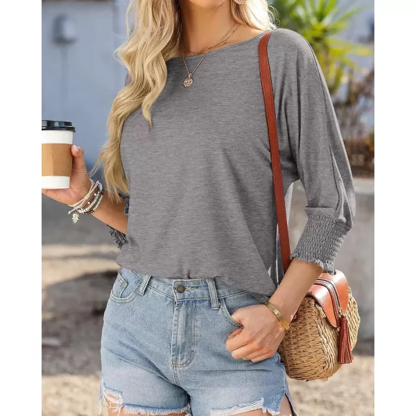 imageBTFBM Casual Tops for Women Dressy Summer Spring T Shirts 34 Puff Sleeve Crewneck Loose Babydoll BlousesSolid Grey