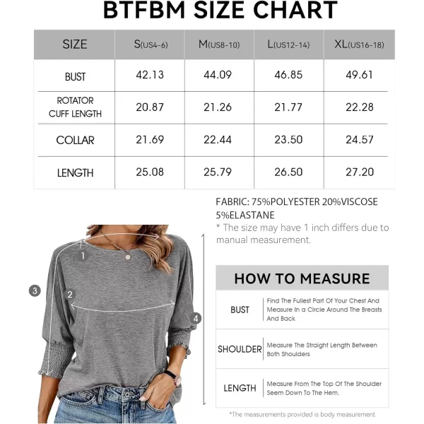 imageBTFBM Casual Tops for Women Dressy Summer Spring T Shirts 34 Puff Sleeve Crewneck Loose Babydoll BlousesSolid Grey