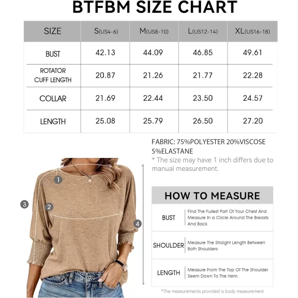 imageBTFBM Casual Tops for Women Dressy Summer Spring T Shirts 34 Puff Sleeve Crewneck Loose Babydoll BlousesSolid Khaki
