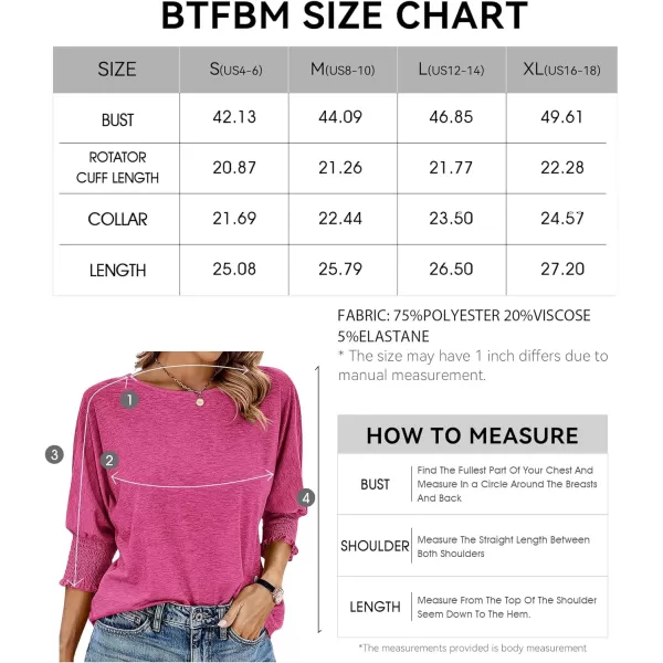 imageBTFBM Casual Tops for Women Dressy Summer Spring T Shirts 34 Puff Sleeve Crewneck Loose Babydoll BlousesSolid Rose Red