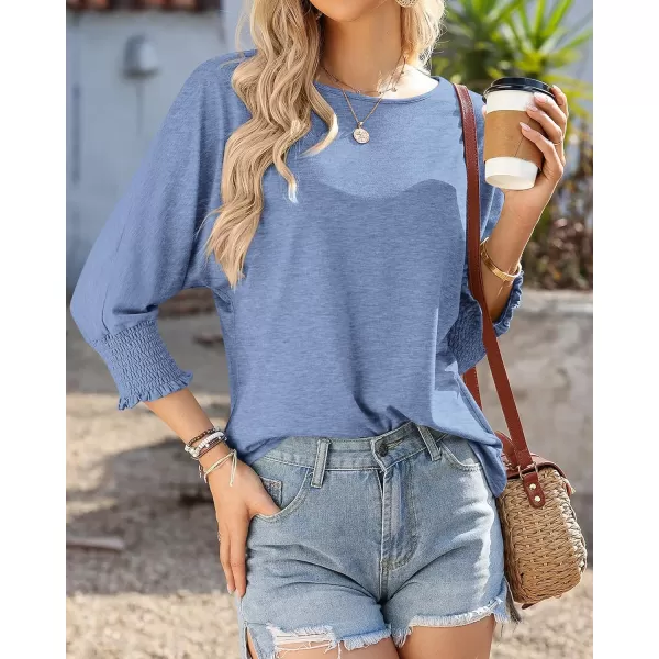 imageBTFBM Casual Tops for Women Dressy Summer Spring T Shirts 34 Puff Sleeve Crewneck Loose Babydoll BlousesSolid Sky Blue