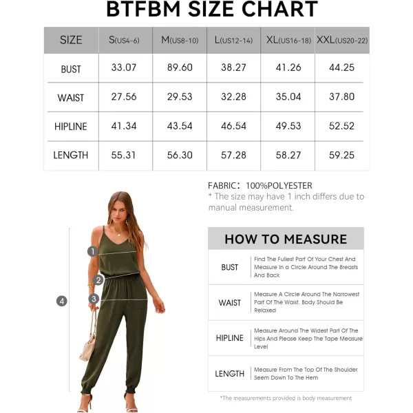 imageBTFBM Jumpsuits For Women Summer Casual Sleeveless Spaghetti Strap Long Pants Rompers Elastic Waist One Piece JumpsuitSolid Army Green