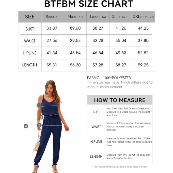 imageBTFBM Jumpsuits For Women Summer Casual Sleeveless Spaghetti Strap Long Pants Rompers Elastic Waist One Piece JumpsuitSolid Dark Blue