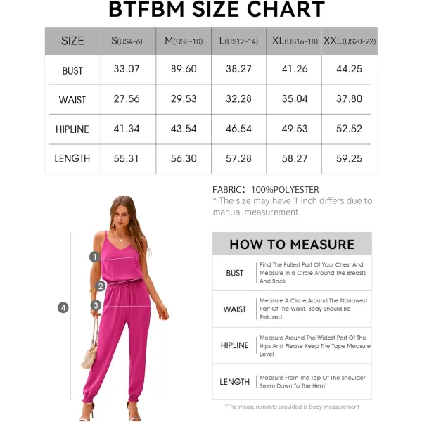 imageBTFBM Jumpsuits For Women Summer Casual Sleeveless Spaghetti Strap Long Pants Rompers Elastic Waist One Piece JumpsuitSolid Rose Red