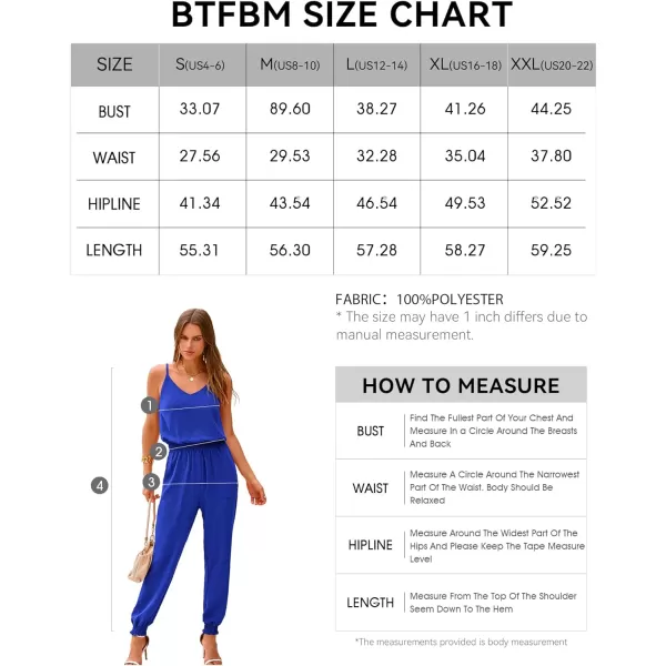imageBTFBM Jumpsuits For Women Summer Casual Sleeveless Spaghetti Strap Long Pants Rompers Elastic Waist One Piece JumpsuitSolid Royal Blue