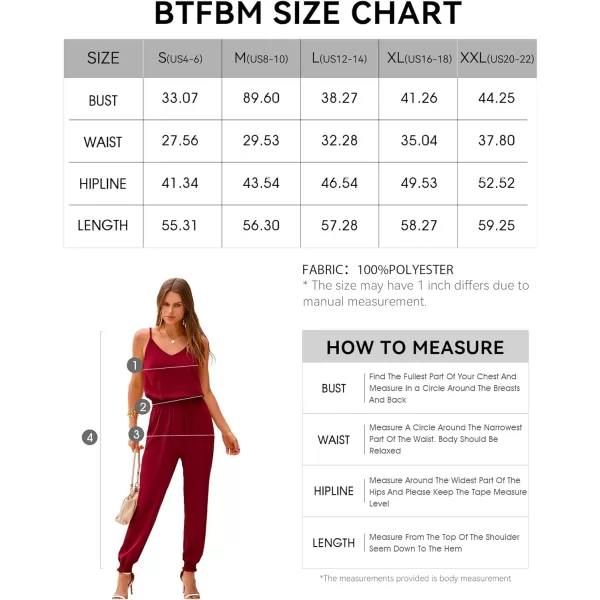 imageBTFBM Jumpsuits For Women Summer Casual Sleeveless Spaghetti Strap Long Pants Rompers Elastic Waist One Piece JumpsuitSolid Wine Red