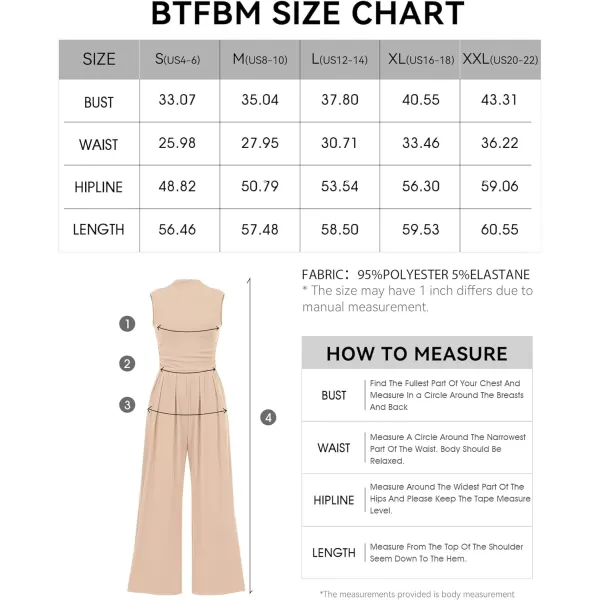 imageBTFBM One Piece Jumpsuits For Women Dressy Casual Summer Outfits Sleeveless Mock Neck Wide Leg Pants Rompers With PocketSolid Beige