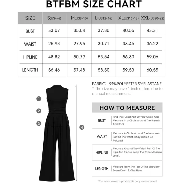 imageBTFBM One Piece Jumpsuits For Women Dressy Casual Summer Outfits Sleeveless Mock Neck Wide Leg Pants Rompers With PocketSolid Black
