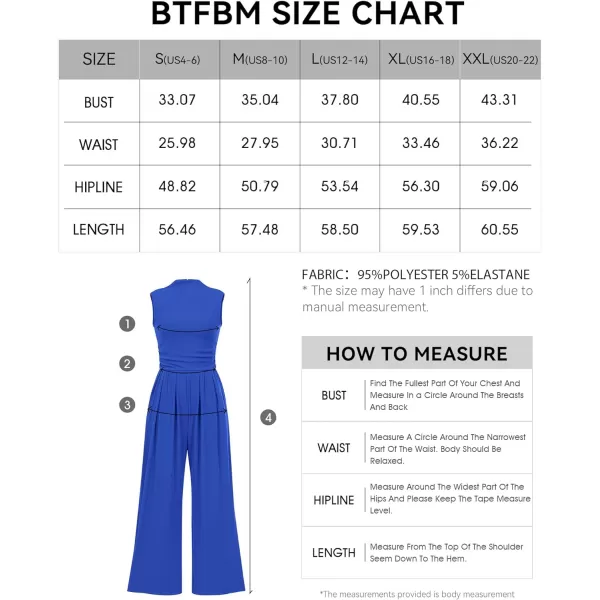imageBTFBM One Piece Jumpsuits For Women Dressy Casual Summer Outfits Sleeveless Mock Neck Wide Leg Pants Rompers With PocketSolid Blue