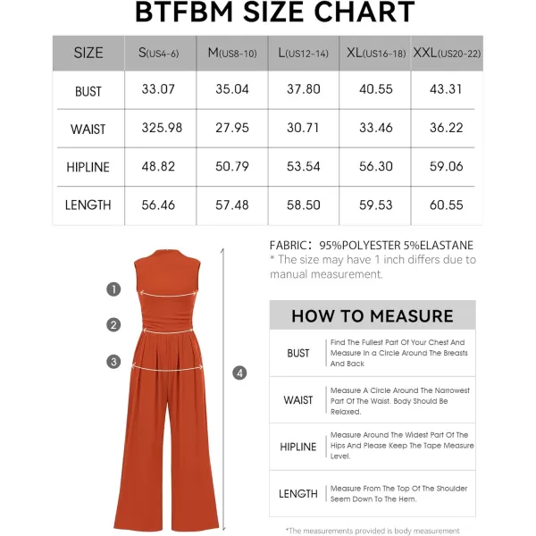 imageBTFBM One Piece Jumpsuits For Women Dressy Casual Summer Outfits Sleeveless Mock Neck Wide Leg Pants Rompers With PocketSolid Brick Red