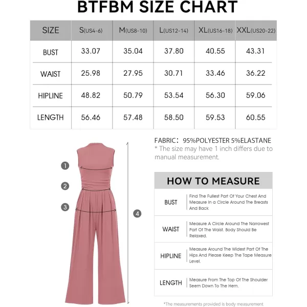 imageBTFBM One Piece Jumpsuits For Women Dressy Casual Summer Outfits Sleeveless Mock Neck Wide Leg Pants Rompers With PocketSolid Dusty Pink