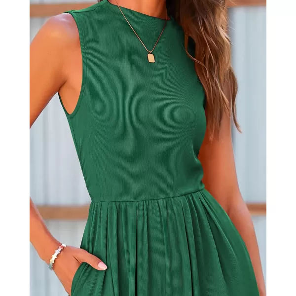imageBTFBM One Piece Jumpsuits For Women Dressy Casual Summer Outfits Sleeveless Mock Neck Wide Leg Pants Rompers With PocketSolid Green
