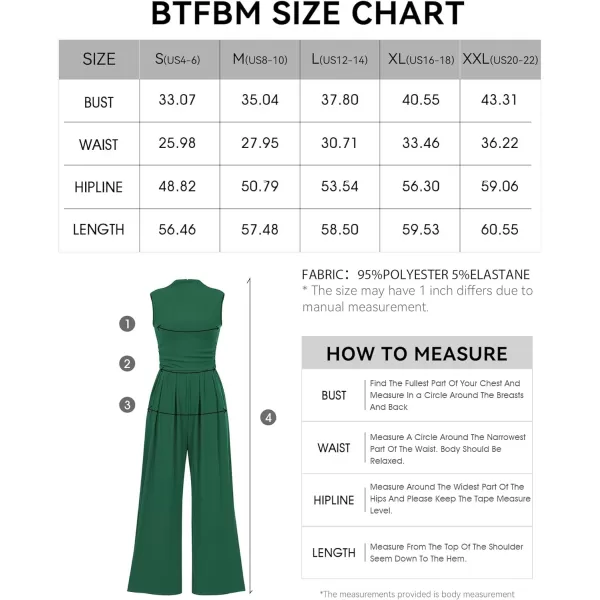 imageBTFBM One Piece Jumpsuits For Women Dressy Casual Summer Outfits Sleeveless Mock Neck Wide Leg Pants Rompers With PocketSolid Green
