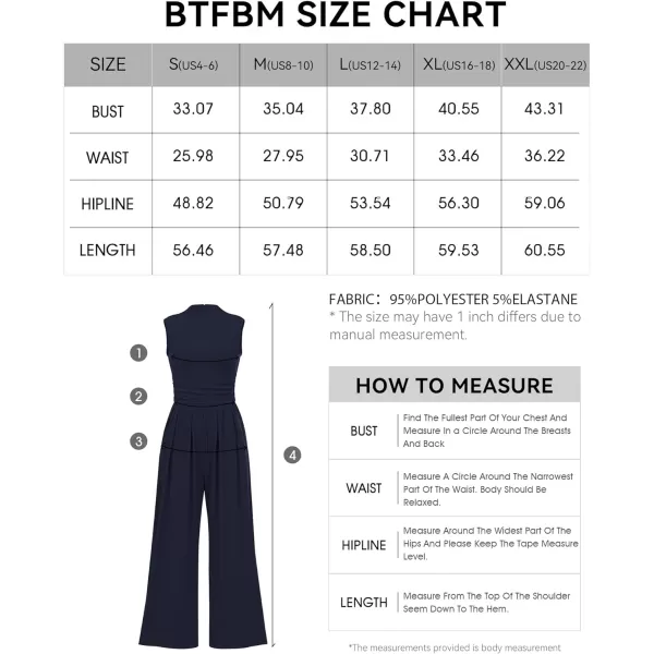 imageBTFBM One Piece Jumpsuits For Women Dressy Casual Summer Outfits Sleeveless Mock Neck Wide Leg Pants Rompers With PocketSolid Navy