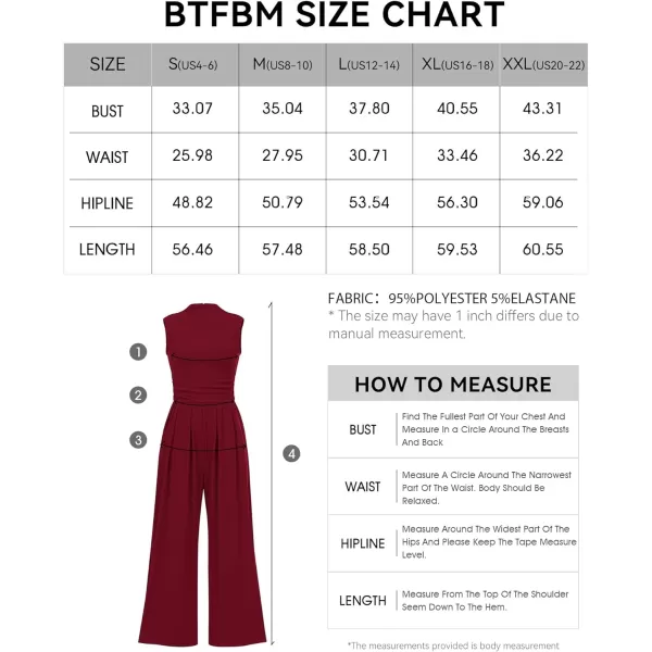 imageBTFBM One Piece Jumpsuits For Women Dressy Casual Summer Outfits Sleeveless Mock Neck Wide Leg Pants Rompers With PocketSolid Wine Red
