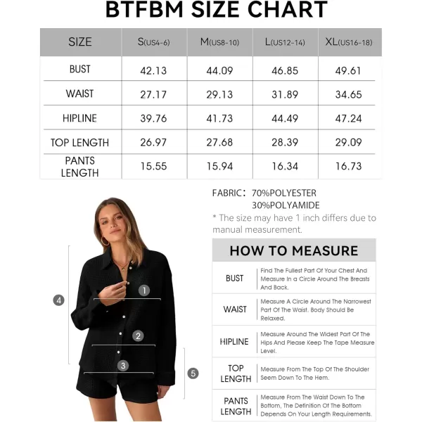 imageBTFBM Women 2 Piece Lounge Sets Button Down Shirt And Elastic Waist Shorts Casual Waffle Knit Fall Outfits with PocketSolid Black