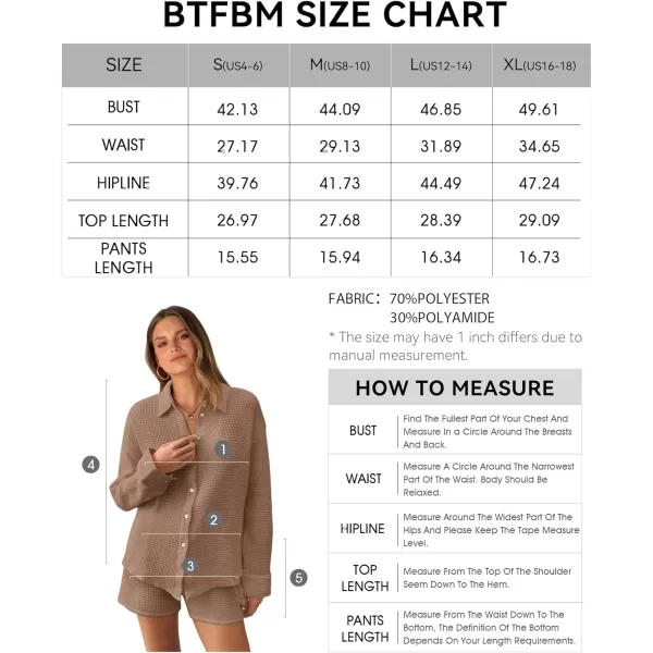 imageBTFBM Women 2 Piece Lounge Sets Button Down Shirt And Elastic Waist Shorts Casual Waffle Knit Fall Outfits with PocketSolid Dark Khaki