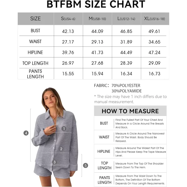 imageBTFBM Women 2 Piece Lounge Sets Button Down Shirt And Elastic Waist Shorts Casual Waffle Knit Fall Outfits with PocketSolid Light Grey