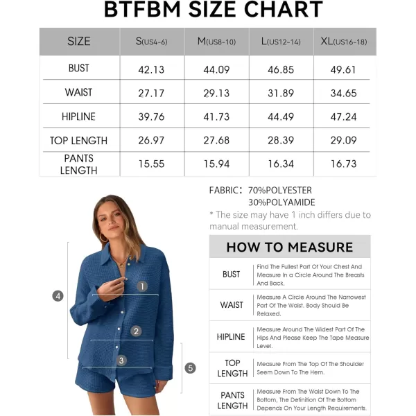 imageBTFBM Women 2 Piece Lounge Sets Button Down Shirt And Elastic Waist Shorts Casual Waffle Knit Fall Outfits with PocketSolid Navy Blue