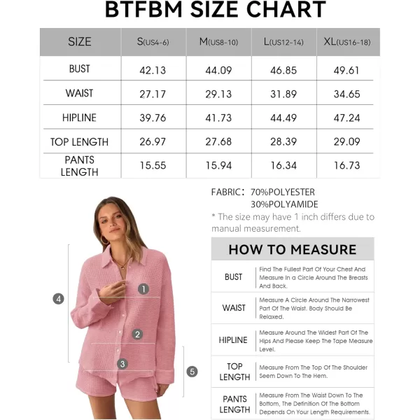 imageBTFBM Women 2 Piece Lounge Sets Button Down Shirt And Elastic Waist Shorts Casual Waffle Knit Fall Outfits with PocketSolid Pink