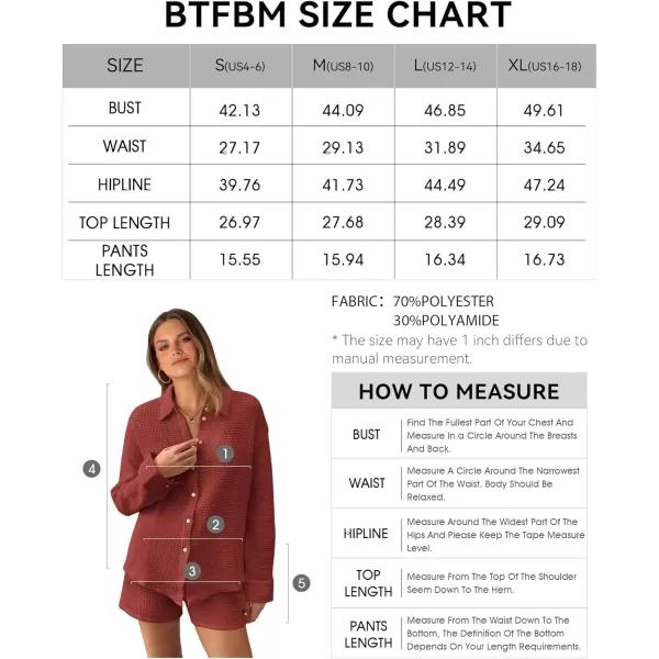 imageBTFBM Women 2 Piece Lounge Sets Button Down Shirt And Elastic Waist Shorts Casual Waffle Knit Fall Outfits with PocketSolid Rust Red